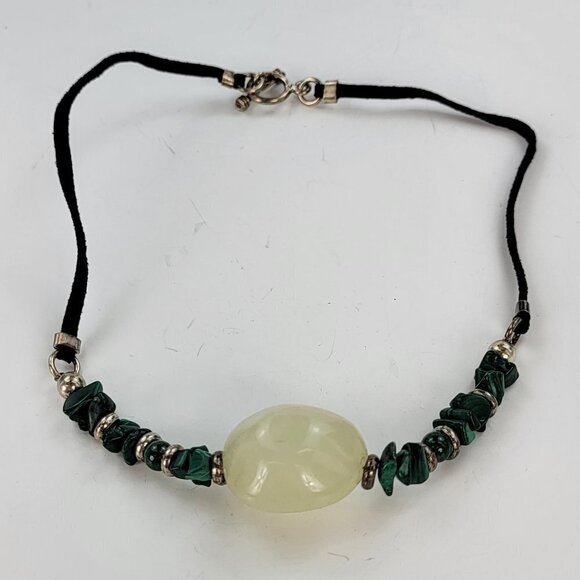 TC 20 Mexico Sterling Silver 925 Jade and Malachite Necklace 16 in Toggle Clasp - Picture 7 of 11